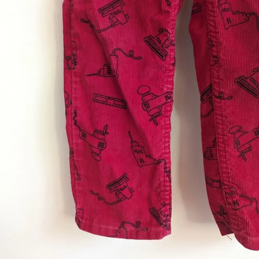 Vtg Oshkosh Bgosh Pants Boy Sz 4 90s Red Power Tools Corduroy Classic Rare Print
